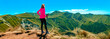 Hiker woman and amazing mountain landscape (puy de sancy- france)