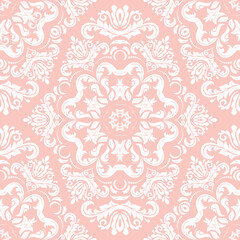 Wall Mural - orient vector classic pattern. seamless abstract pink and white background with vintage elements. or