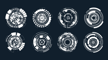 Aufkleber - Set of User Interface white HUD futuristic style.Abstract circles, geometric shapes, advanced technology segmentation, digital technology on a dark blue background.