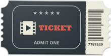 Realistic Cinema Ticket Icon, Admit One Coupon Entrance Vector Illustration