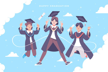 Wall Mural - hand drawn happy graduation character collection