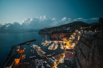 Beautiful view of Sorrento and the Bay of Naples in the evening. Italy.