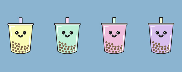 Canvas Print - Kawaii or cute bubble tea avatars