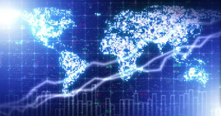Aufkleber - Blockchain, finance and global digital stock market future chart graphs on inflation, trading and economy analytics. World, cryptocurrency and forex investment growth or trade news and data analysis