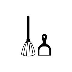 Wall Mural - Broom and scoop icon in black flat glyph, filled style isolated on white background