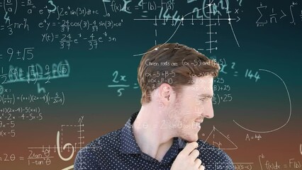 Poster - Animation of mathematical equations over caucasian man smiling