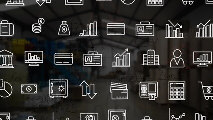 Poster - Animation of business icons over mathematical equations