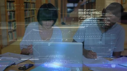Poster - Animation of data processing over business people using tablet