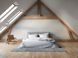 Fototapeta Przestrzenne - Attic bedroom in loft style