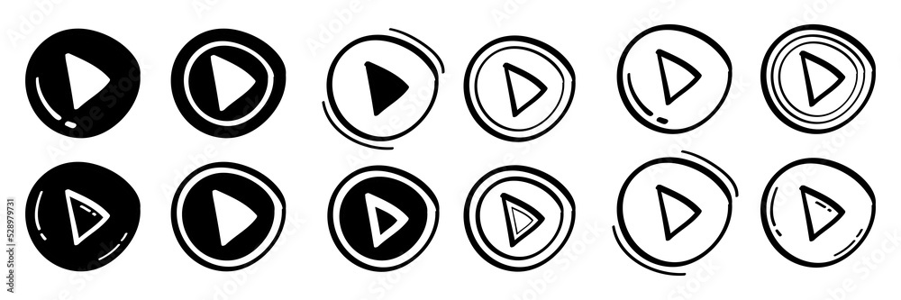 hand drawn play button icon in doodle style Stock Vector | Adobe Stock