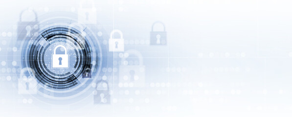 internet digital security technology concept for business background. Lock on circuit board