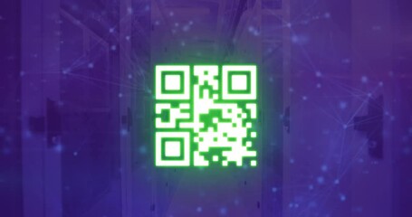 Poster - Animation of qr code and network of connections over server room