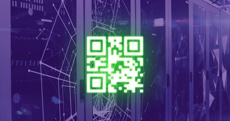 Poster - Animation of qr code and network of connections over server room