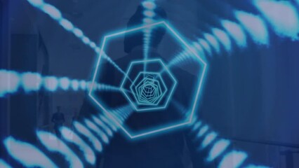Poster - Animation of neon shapes over diverse business people at office