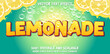 Lemonade juice text, bubble lemon editable text effect illustration banner 