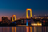 Fototapeta  - Tokyo Rainbow Bridge At Night, Tokyo Bay