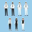 A set of cartoon characters of sailors and a captain