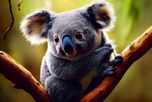 A Cute Koala On Tree.3d Illustration