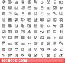 Poster - 100 book icons set. Outline illustration of 100 book icons vector set isolated on white background