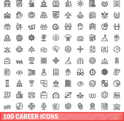 Poster - 100 career icons set. Outline illustration of 100 career icons vector set isolated on white background