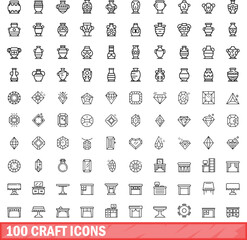 Wall Mural - 100 craft icons set. Outline illustration of 100 craft icons vector set isolated on white background