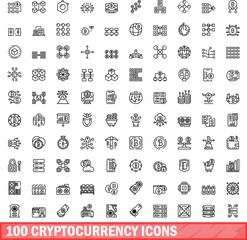 Poster - 100 cryptocurrency icons set. Outline illustration of 100 cryptocurrency icons vector set isolated on white background