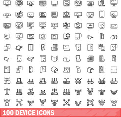 Poster - 100 device icons set. Outline illustration of 100 device icons vector set isolated on white background