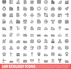 Poster - 100 ecology icons set. outline illustration of 100 ecology icons vector set isolated on white backgr