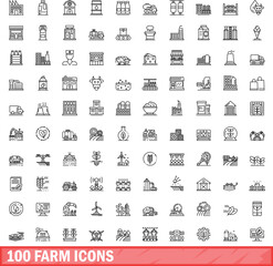 Poster - 100 farm icons set. Outline illustration of 100 farm icons vector set isolated on white background