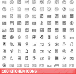 Poster - 100 kitchen icons set. Outline illustration of 100 kitchen icons vector set isolated on white background