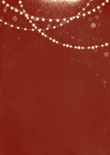Winter Holiday Red Background  Illustration. Christmas Card Template With Snow And Garland Of Glowing Light Bulbs