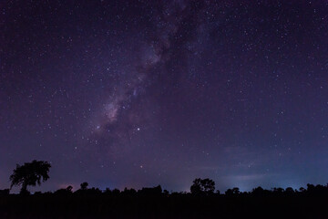 Panorama blue night sky milky way and star on dark background.Universe filled with stars, nebula and galaxy with noise and grain.