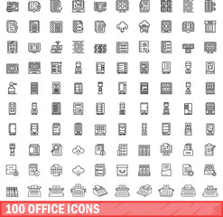 Poster - 100 office icons set. Outline illustration of 100 office icons vector set isolated on white background