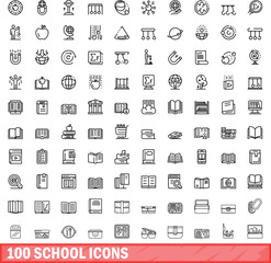 Poster - 100 school icons set. Outline illustration of 100 school icons vector set isolated on white background