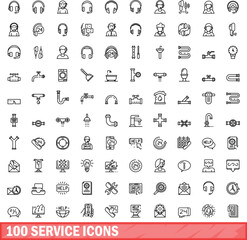 Poster - 100 service icons set. outline illustration of 100 service icons vector set isolated on white backgr