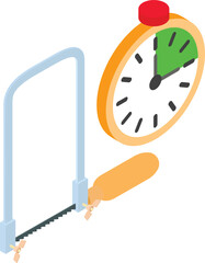 Poster - Carpentry work icon isometric vector. New coping saw and round wall clock icon. Workshop, carpentry