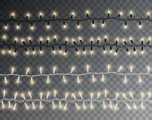 Wall Mural - vector shiny set of seamless light garlands - christmas decoration element on transparent background