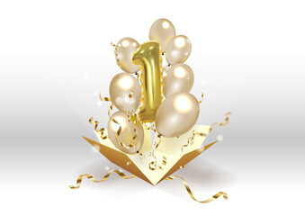 Celebrating of 1 st year birthday vector 3d illustration. First anniversary celebration.