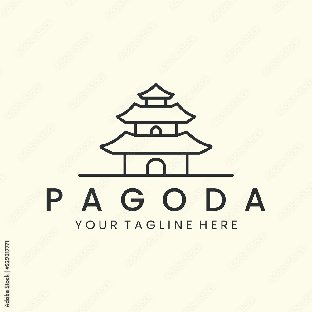 traditional pagoda minimalist line art style logo vector illustration ...