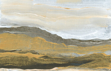 Wall Mural - art oil and acrylic smear wave blot brushstroke painting wall. abstract texture brown and gold color