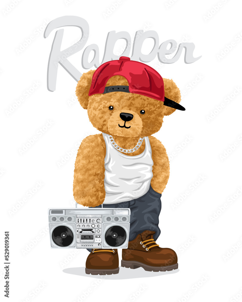 Vetor Hand drawn vector illustration of teddy bear in rapper style