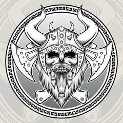 Vintage Viking Skull Warrior Vector