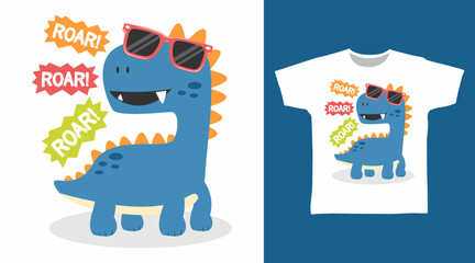 Cool dinosaur with glasses cartoon tshirt art designs