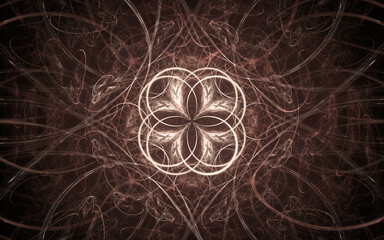 Aufkleber - abstract illustration of a computer generated fantastic flower of various shapes and shades on a black background for use in symbology, signs for digital design and graphics