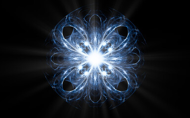 Aufkleber - abstract illustration of a computer generated fantastic flower of various shapes and shades on a black background for use in symbology, signs for digital design and graphics