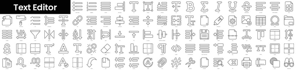 Set of outline text editor icons. Minimalist thin linear web icons bundle. vector illustration.