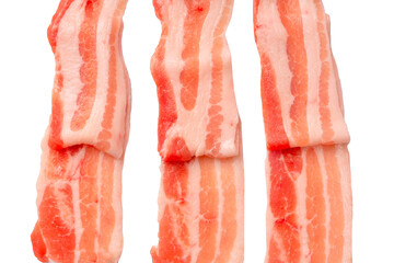 Raw bacon slices isolated on a white background.