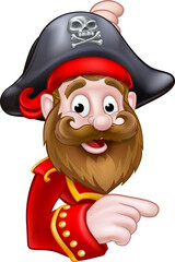 Poster - Cartoon Pirate Peeking and Pointing