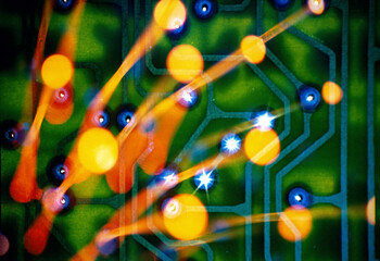 Fiber optics with a circuit board in the background