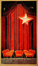 Antique Theater Poster With Red Curtain, Vintage And Old School, Old Style For A Large Play And Many Spectators